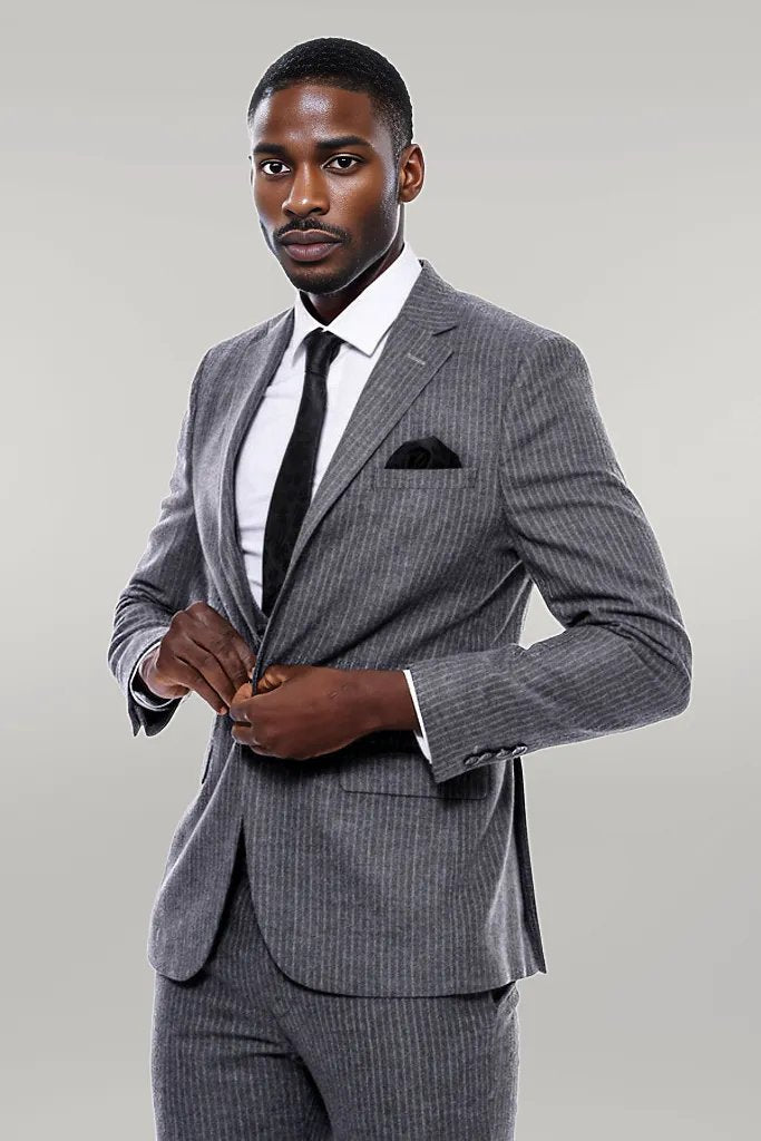 KOALA SYDNEY  Striped Grey Double Breasted Suit -