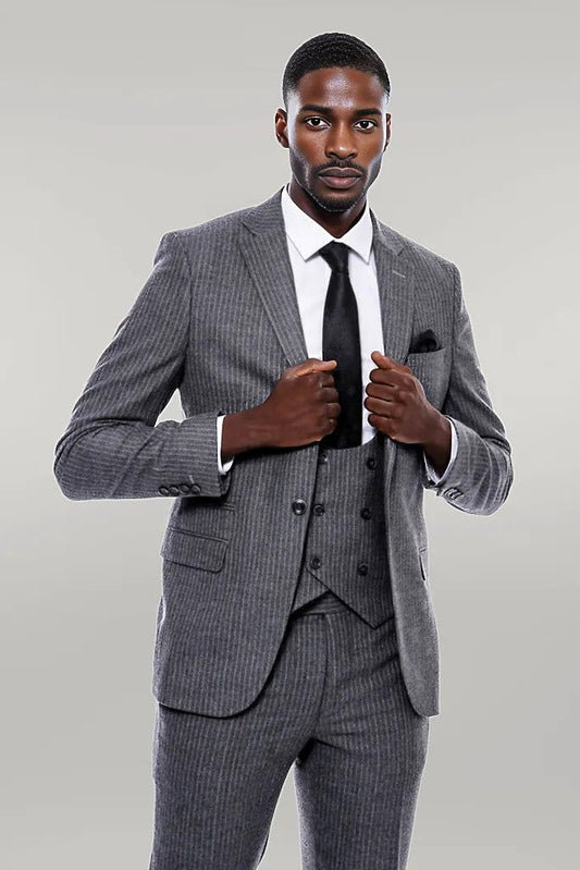 KOALA SYDNEY  Striped Grey Double Breasted Suit -