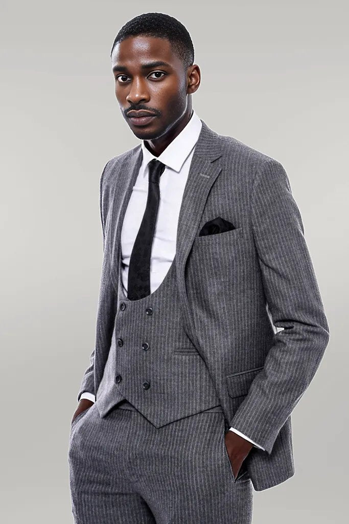KOALA SYDNEY  Striped Grey Double Breasted Suit -