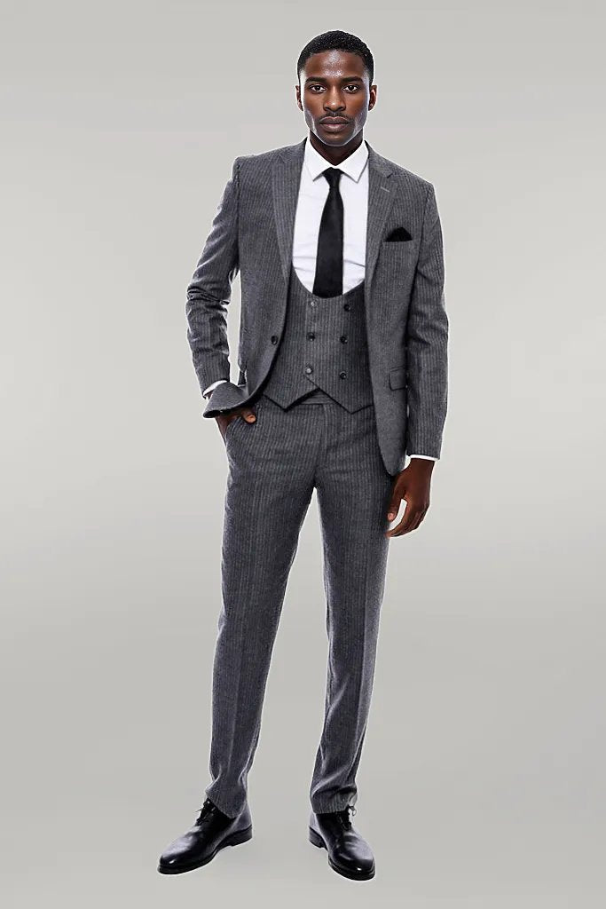 KOALA SYDNEY  Striped Grey Double Breasted Suit -