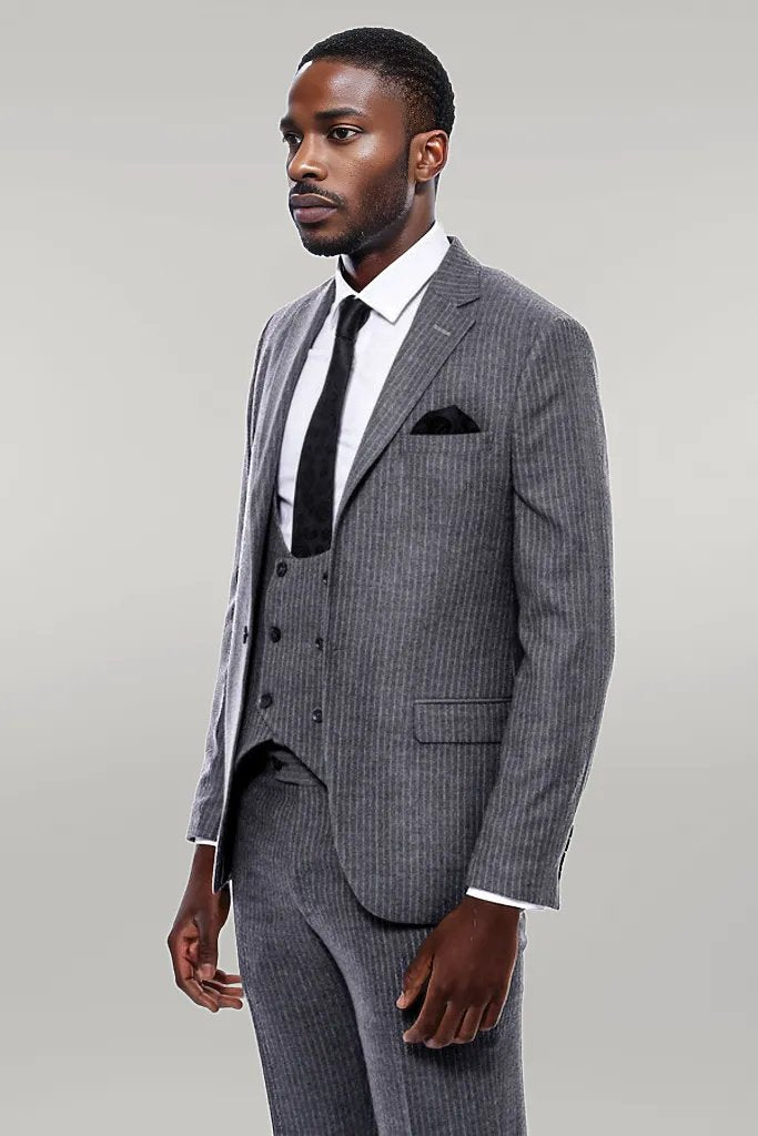 KOALA SYDNEY  Striped Grey Double Breasted Suit -