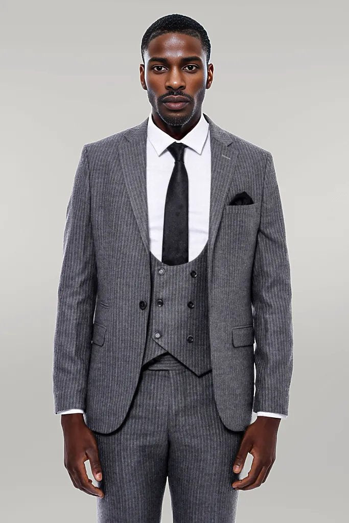 KOALA SYDNEY  Striped Grey Double Breasted Suit -
