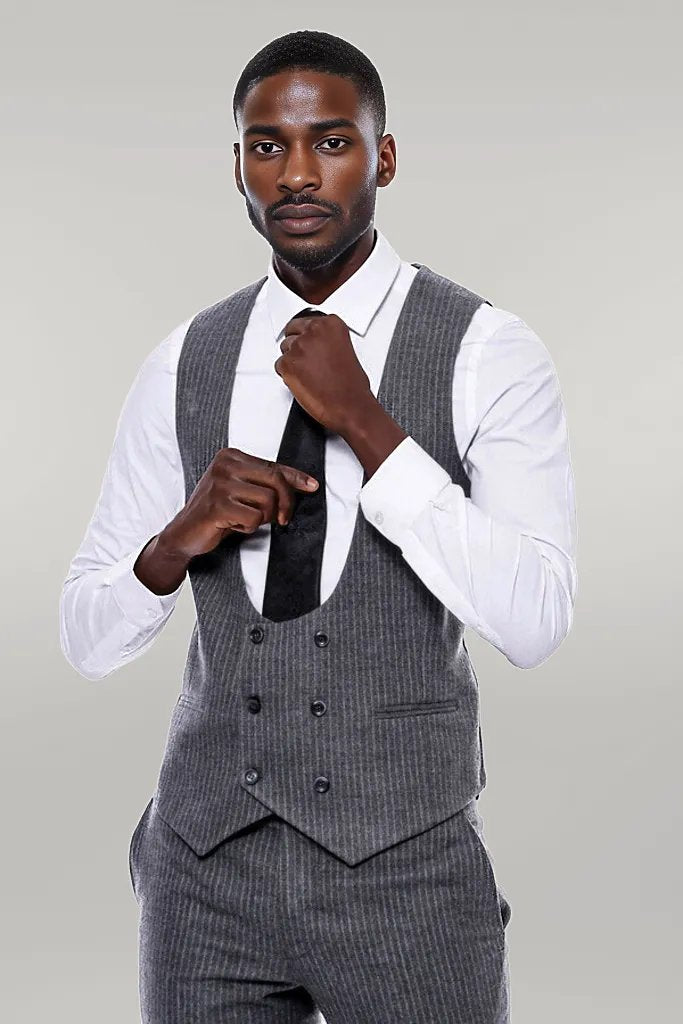 KOALA SYDNEY  Striped Grey Double Breasted Suit -