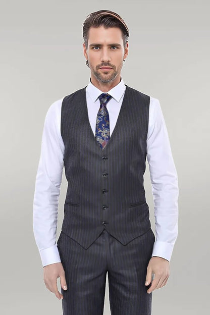 KOALA SYDNEY  Striped Grey Vested Suit | -