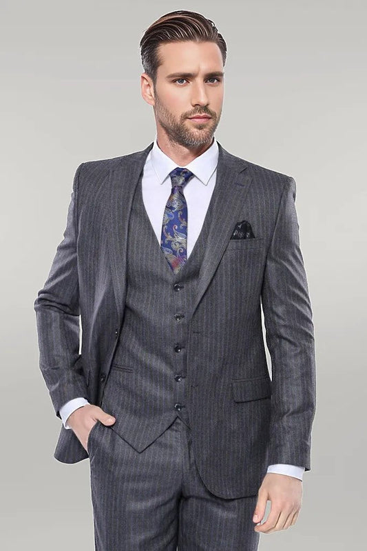 KOALA SYDNEY  Striped Grey Vested Suit | -