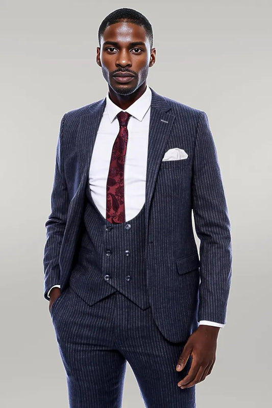 KOALA SYDNEY  Striped Navy Double Breasted Suit -