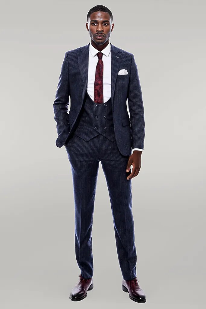 KOALA SYDNEY  Striped Navy Double Breasted Suit -