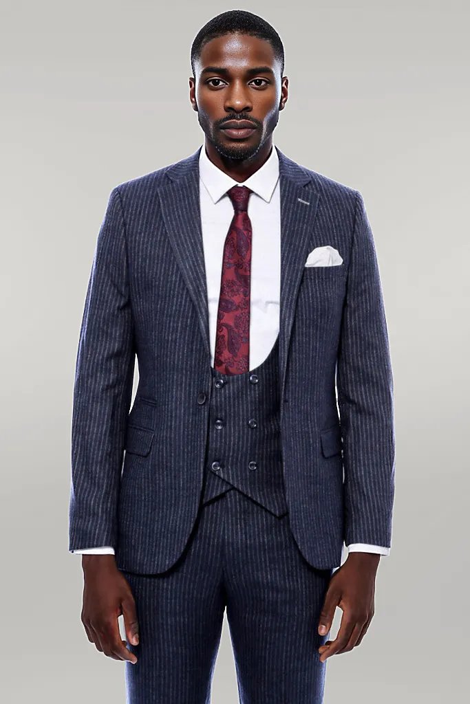 KOALA SYDNEY  Striped Navy Double Breasted Suit -