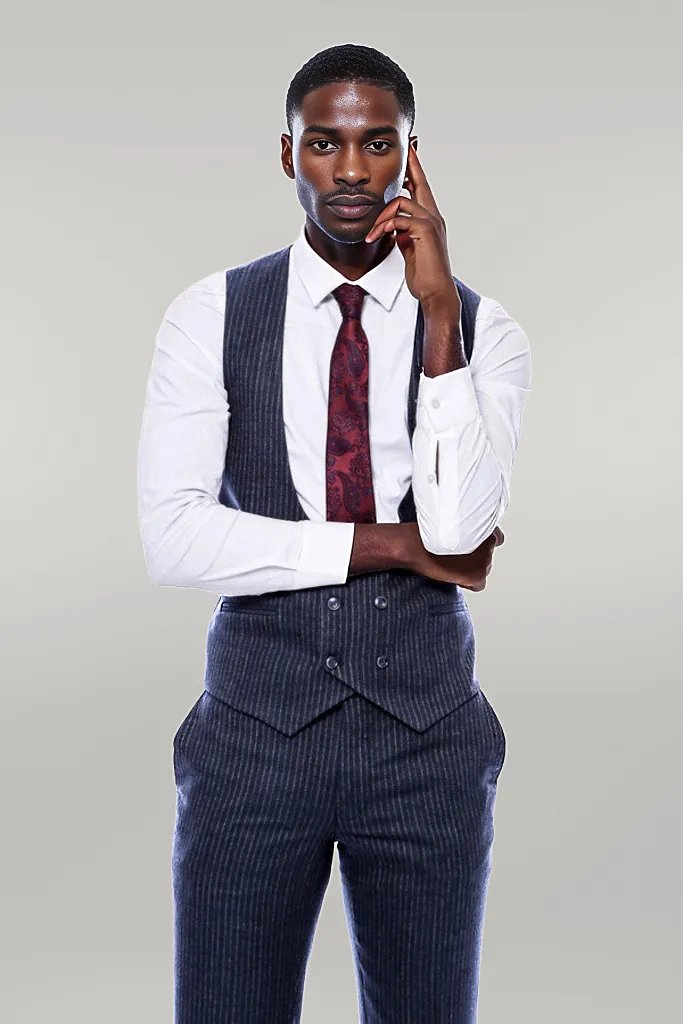 KOALA SYDNEY  Striped Navy Double Breasted Suit -