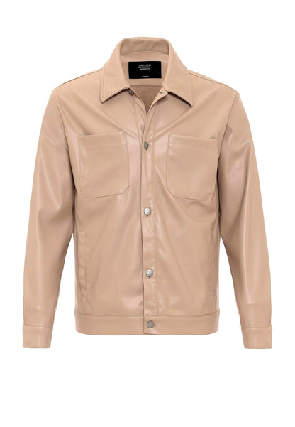 Men's Camel Faux Leather Thin Coat