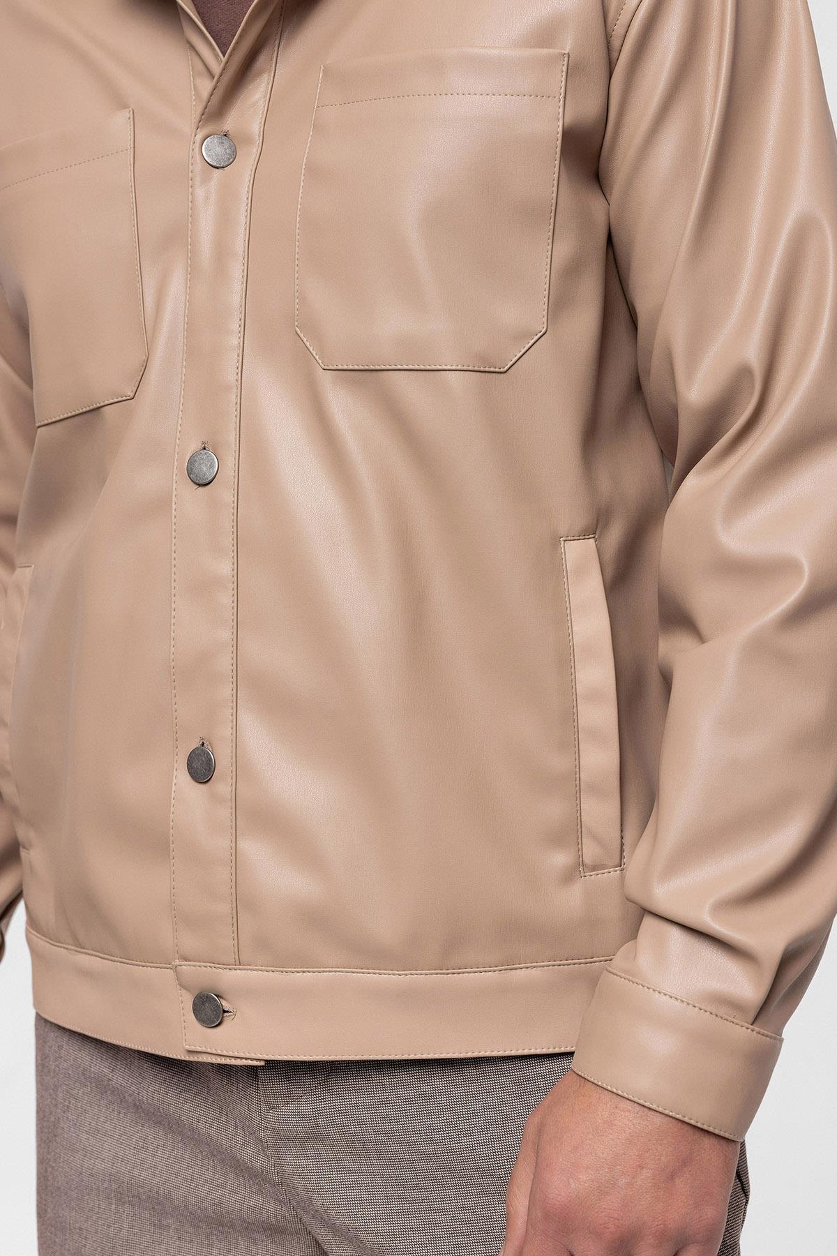 Men's Camel Faux Leather Thin Coat