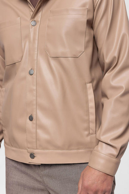 Men's Camel Faux Leather Thin Coat