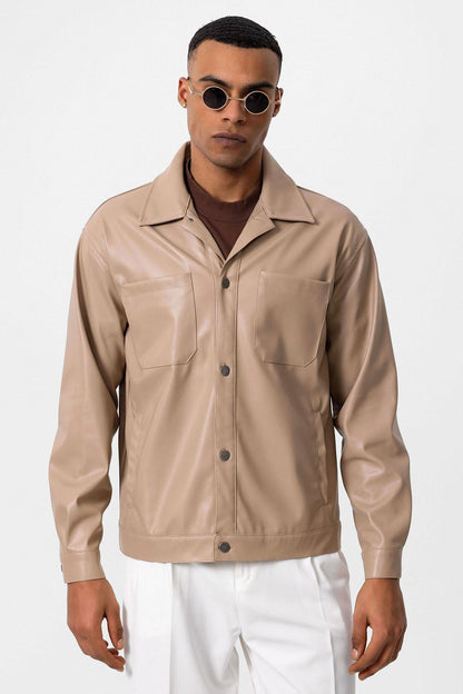 Men's Camel Faux Leather Thin Coat