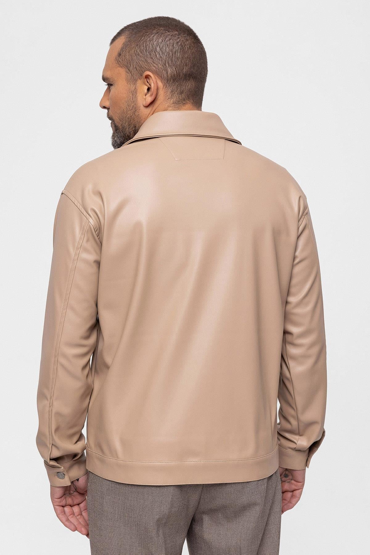 Men's Camel Faux Leather Thin Coat