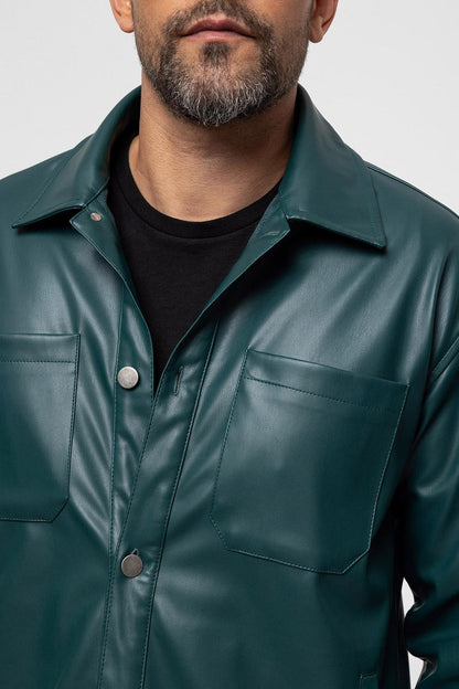 Men's Green Faux Leather Thin Coat