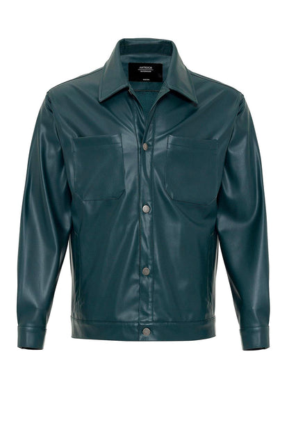 Men's Green Faux Leather Thin Coat