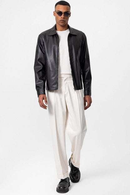 Men's Black Faux Leather Coat