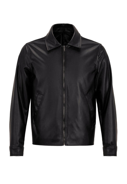 Men's Black Faux Leather Coat