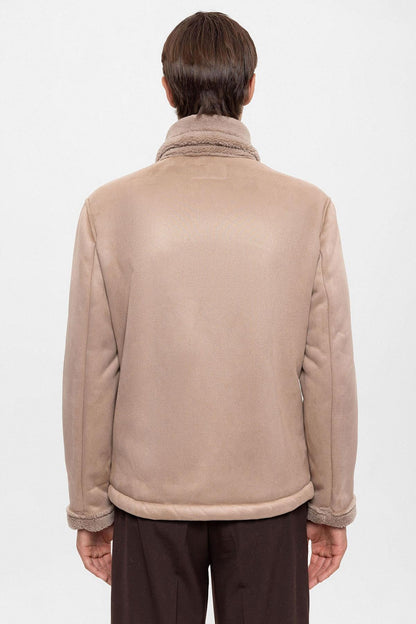 KOALA SYDNEY Men's Stone Faux Shearling Lined Suede Jacket