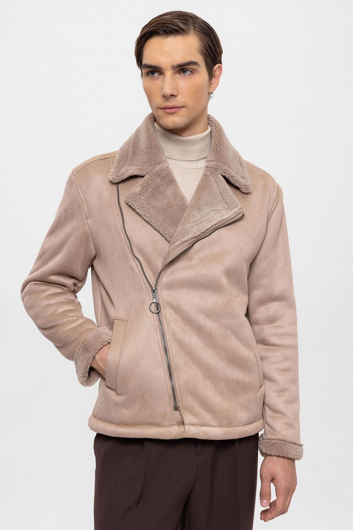 KOALA SYDNEY  Men's Stone Faux Shearling Lined Suede Jacket -