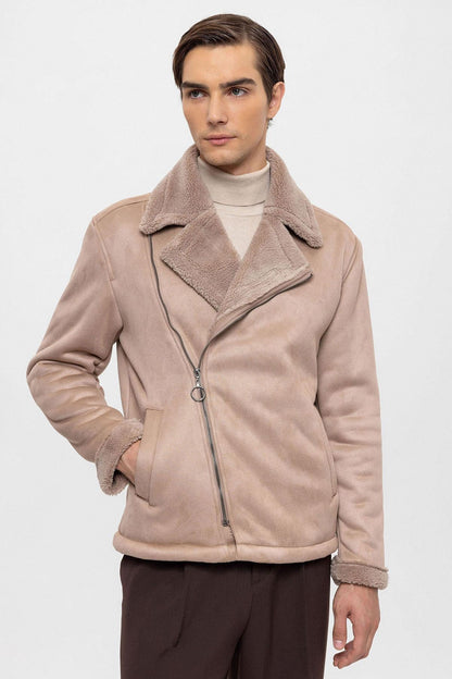 KOALA SYDNEY  Men's Stone Faux Shearling Lined Suede Jacket -