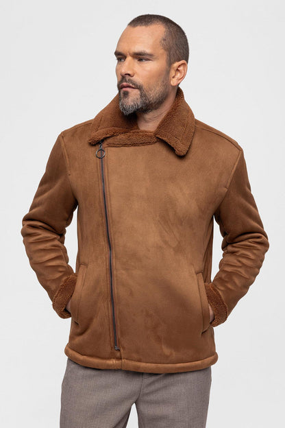 KOALA SYDNEY Men's Tan Faux Shearling Lined Suede Jacket