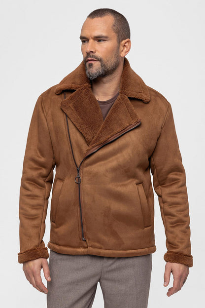 KOALA SYDNEY Men's Tan Faux Shearling Lined Suede Jacket