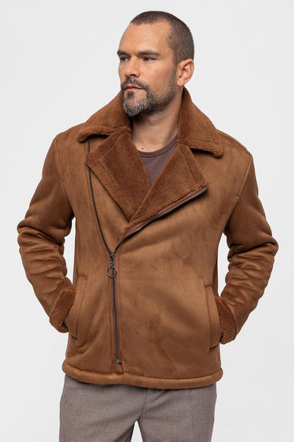 KOALA SYDNEY Men's Tan Faux Shearling Lined Suede Jacket