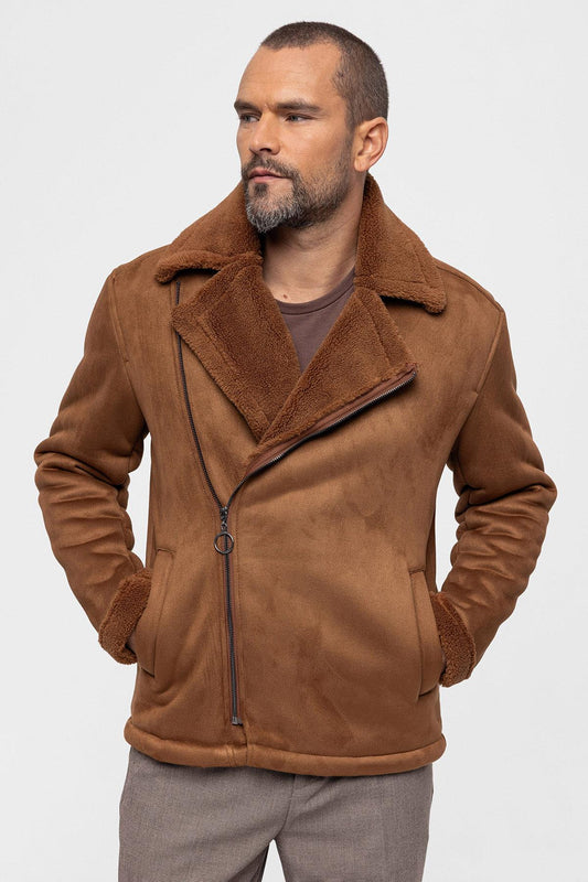 KOALA SYDNEY Men's Tan Faux Shearling Lined Suede Jacket