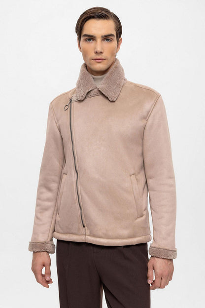 KOALA SYDNEY Men's Stone Faux Shearling Lined Suede Jacket