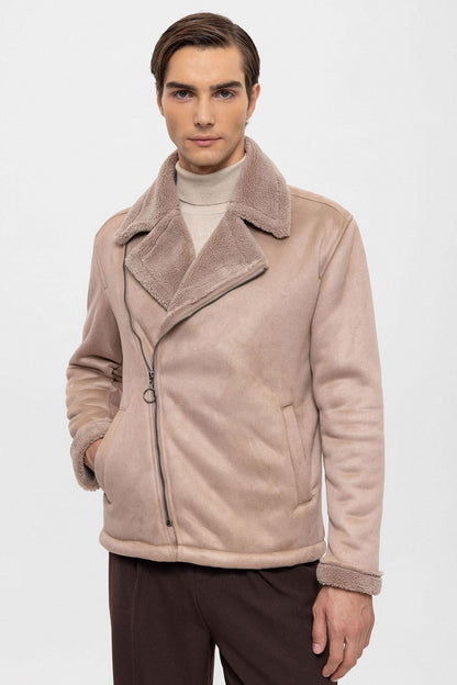 KOALA SYDNEY Men's Stone Faux Shearling Lined Suede Jacket