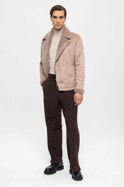 KOALA SYDNEY  Men's Stone Faux Shearling Lined Suede Jacket -