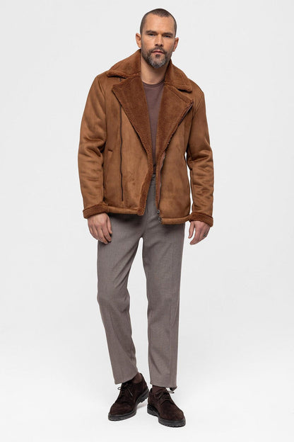 KOALA SYDNEY Men's Tan Faux Shearling Lined Suede Jacket