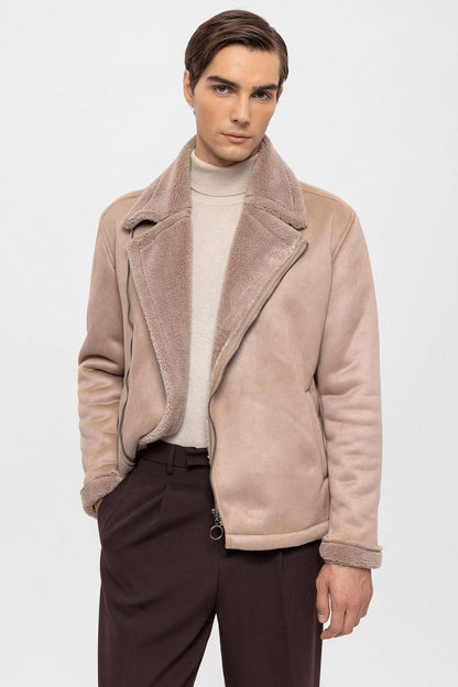 KOALA SYDNEY  Men's Stone Faux Shearling Lined Suede Jacket -