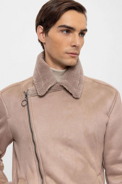 KOALA SYDNEY  Men's Stone Faux Shearling Lined Suede Jacket -