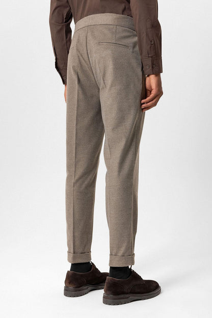 Light Brown High-Waisted Pleated Technical Men's Trousers