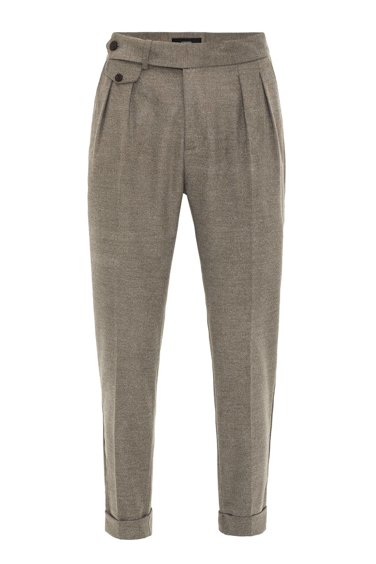 Light Brown High-Waisted Pleated Technical Men's Trousers