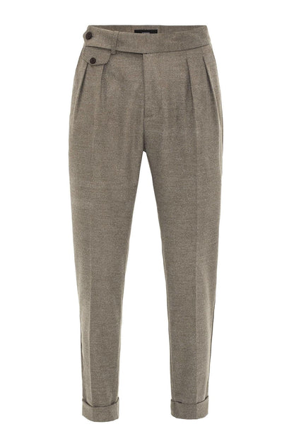 Light Brown High-Waisted Pleated Technical Men's Trousers