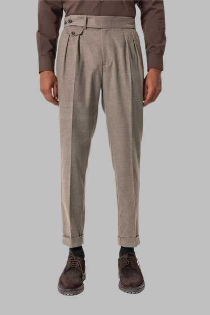 Light Brown High-Waisted Pleated Technical Men's Trousers