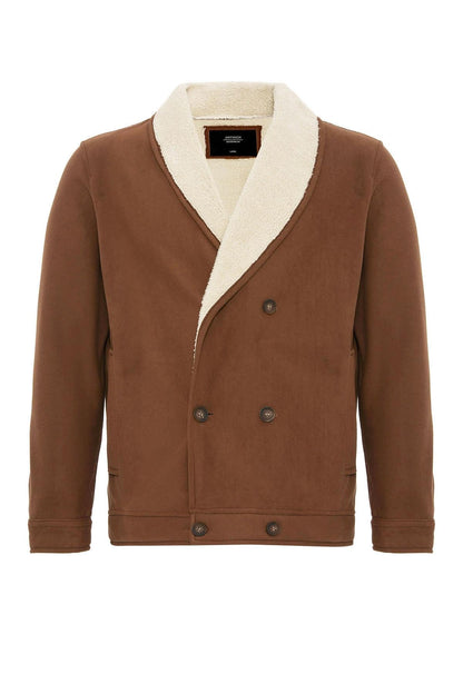 Tan Contrast Collar Men's Jacket with Lining Detail