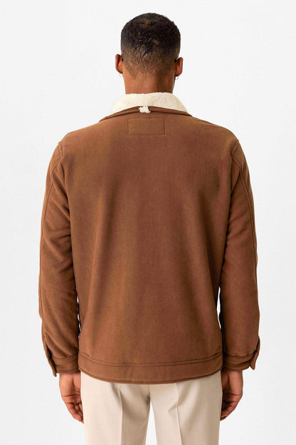 Tan Contrast Collar Men's Jacket with Lining Detail
