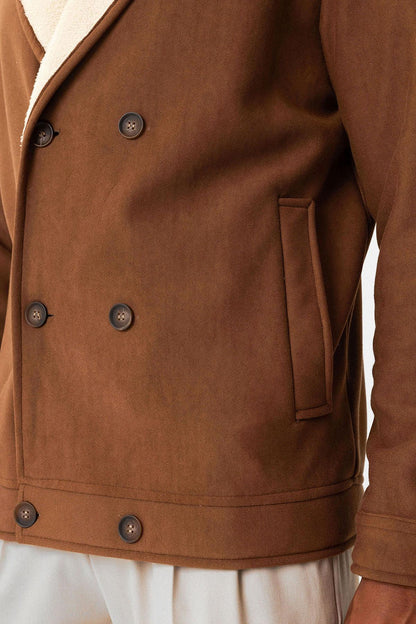 Tan Contrast Collar Men's Jacket with Lining Detail