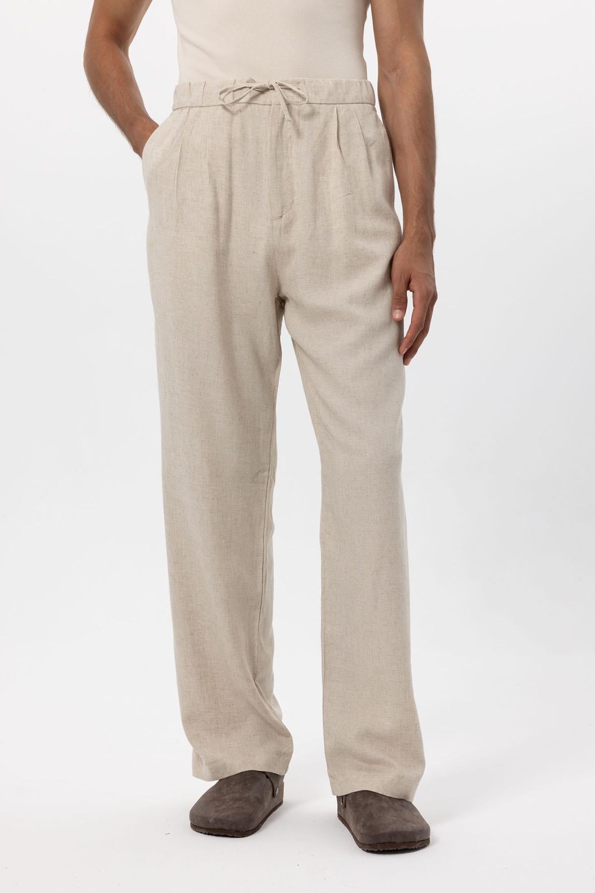 Men's Stone Belted Linen Blend Pants