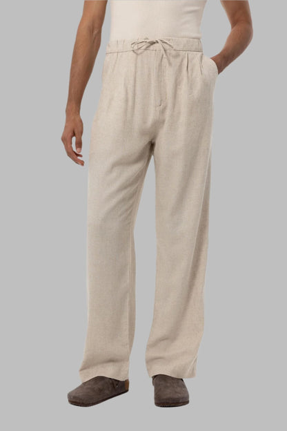Men's Stone Belted Linen Blend Pants