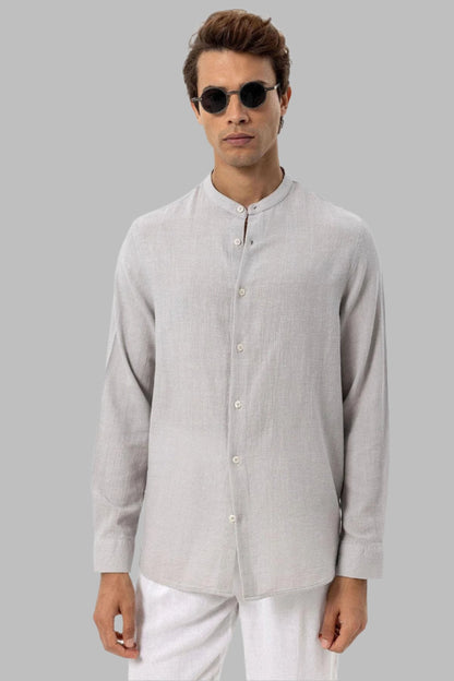 Men's Stone Mandarin Collar Woven Shirt