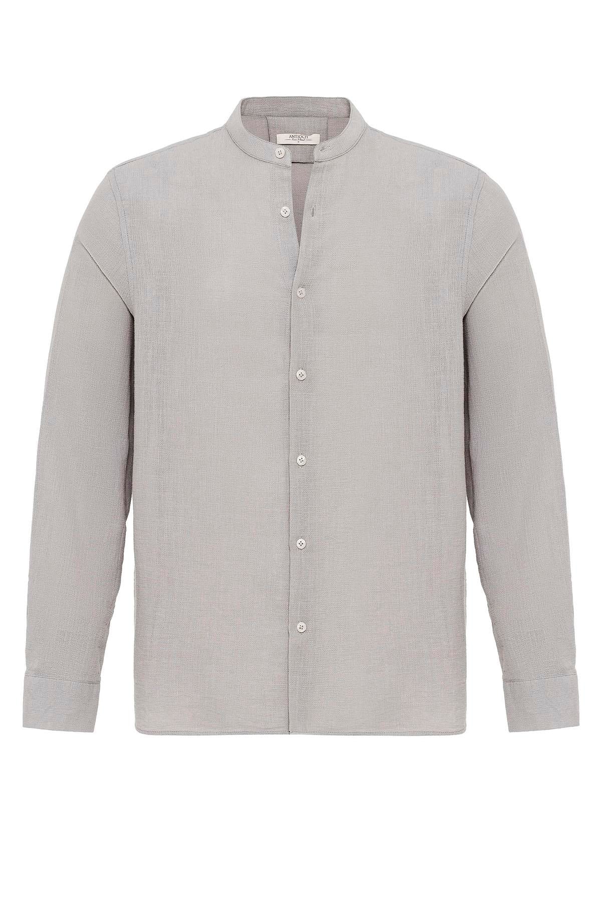 Men's Stone Mandarin Collar Woven Shirt