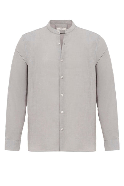 Men's Stone Mandarin Collar Woven Shirt