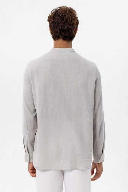 Men's Stone Mandarin Collar Woven Shirt