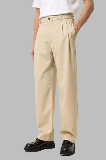 Men's Stone High-Waist Pleated Relaxed Fit Pants