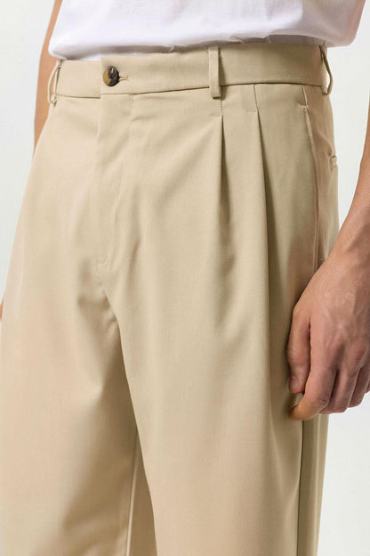Men's Stone High-Waist Pleated Relaxed Fit Pants